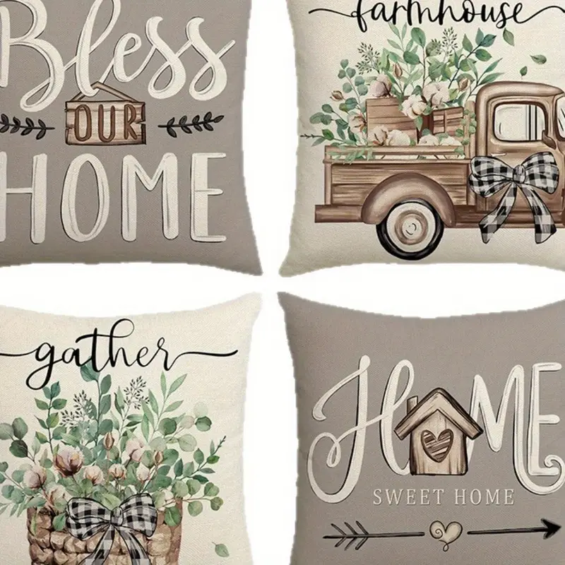 4pcs of plant and printed zipper pillowcase double sided polyester printed pattern zipper closed home decoration living room bedroom and sofa home decoration without pillow core Product details 1