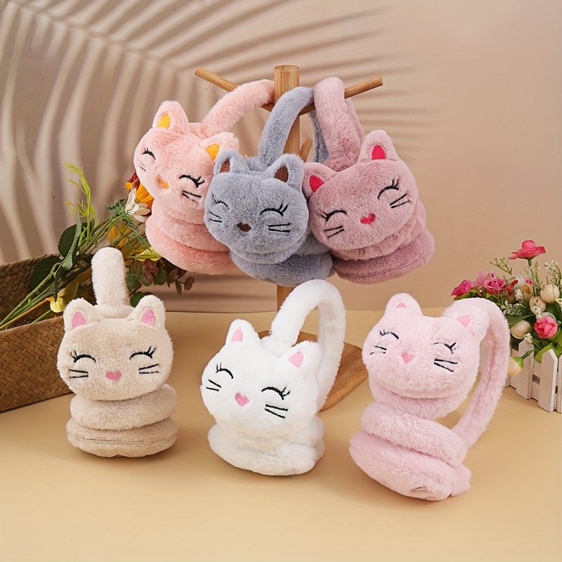 Soft Plush Kitten Ear Warmers - Pink Gray - Hand Wash - Winter Accessory