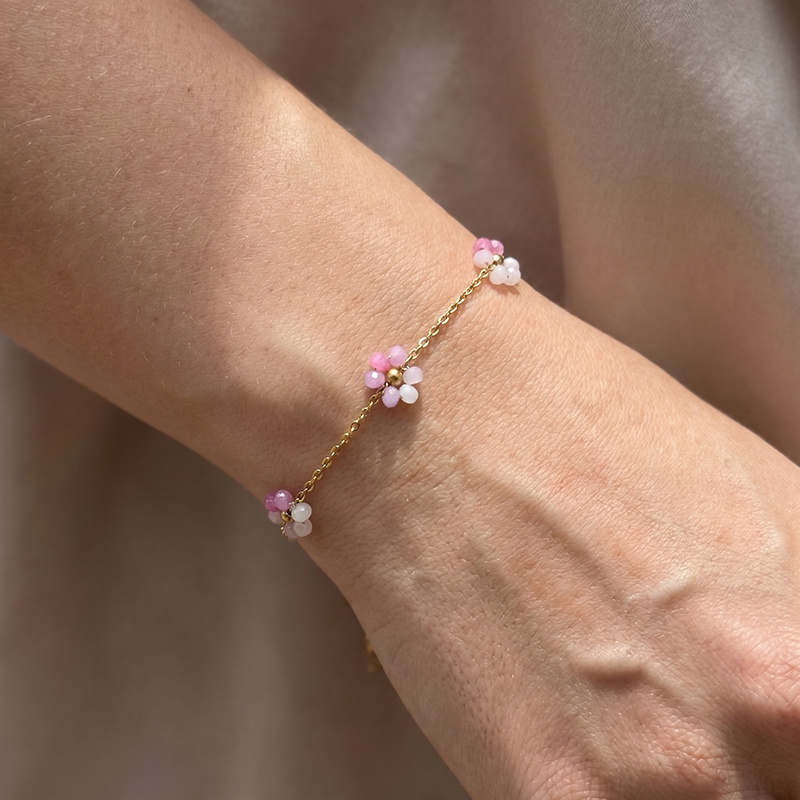 TEMU 1 pieza Pulsera de flor , bonita y de moda, joyería de acero inoxidable, pulsera de flor pequeña colorida, elegante y simple para mujer,