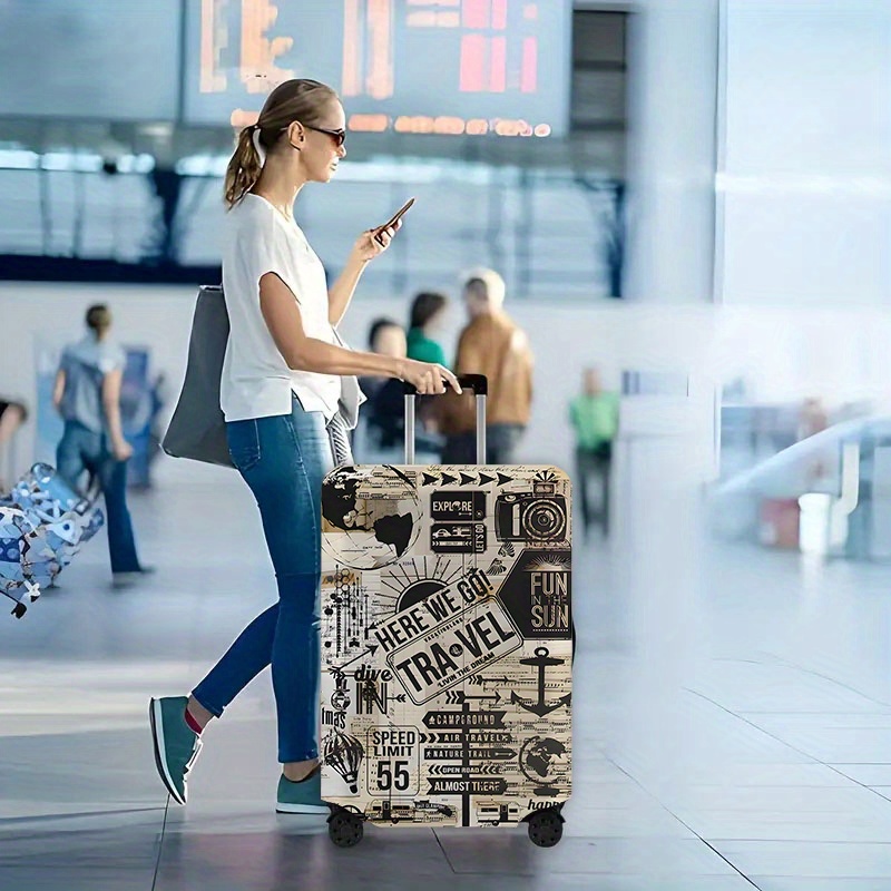 TEMU Travel Essential Travel Collage Pattern Suitcase Cover, Dust-proof Elastic Travel Accessories For Wheel Suitcase, Elastic Suitcase Cover For