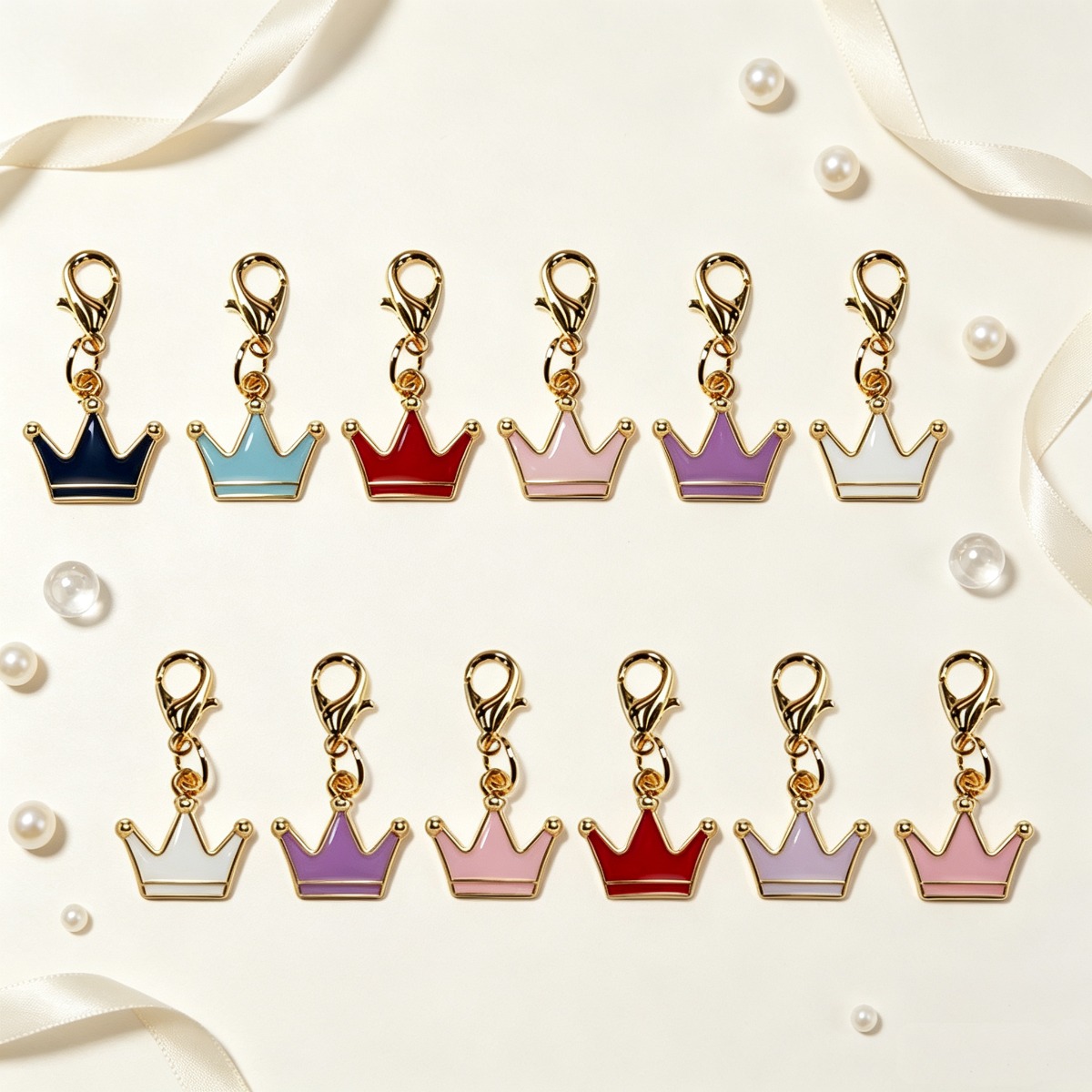TEMU 12pcs, Multicolor Mini Crown Enamel Keychains, Bag Charms Decoration Of Backpacks, Wallets, Handbags And Casual Shoes, Small Gift For Parties,
