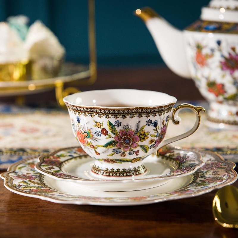   vintage floral bone china tea cup and saucer set for 1 - elegant 6.8oz tea service with  , pink/red/blue/green/white/black/golden floral patterns, durable & lightweight, gift box included - ideal for  , weddings, housewarming -   set with embossed flowers design, high-temperature   for long- ,   coffee or tea,   matching saucer and spoon, teacup, cups for tea Product details 4