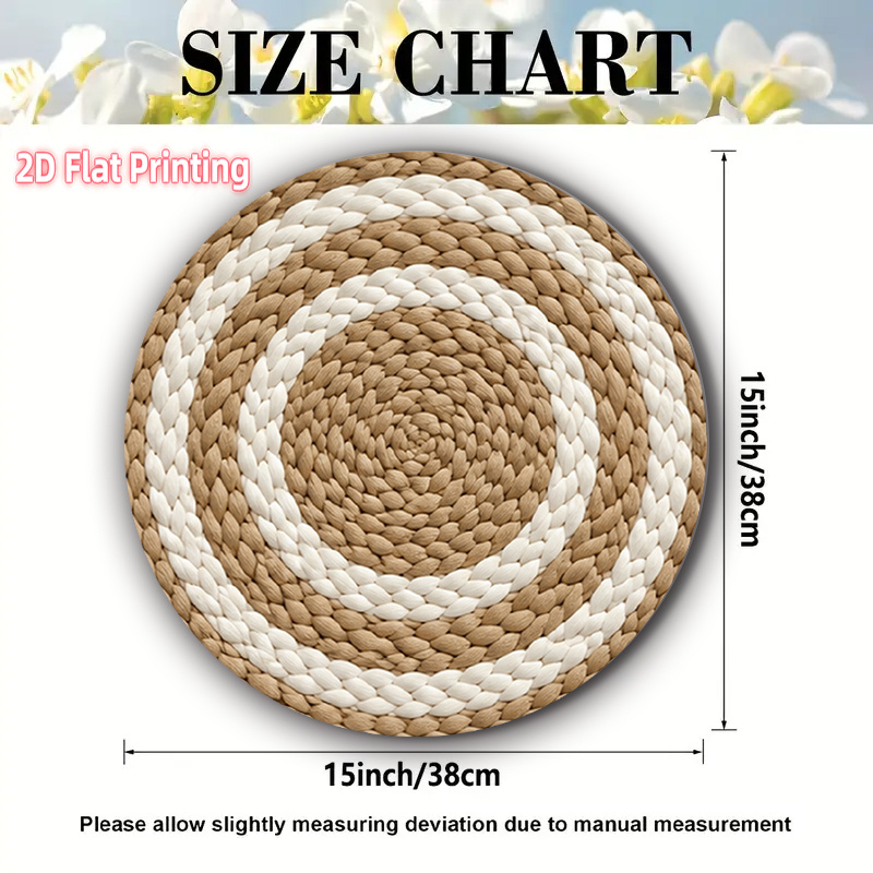 TEMU Impression 2D - 4 pièces Tapis de Table en Rotin Circulaire Beige Blanc - Idéal pour Cafés, Restaurants, Maisons et Occasions Festives. Tapis de