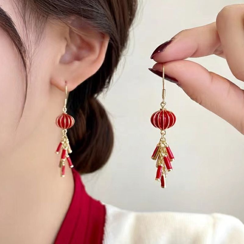 TEMU Women's New Year Earrings - And Hoop Jewelry, Exquisite Design, Alloy Material, Suitable For Daily And Festival Occasions