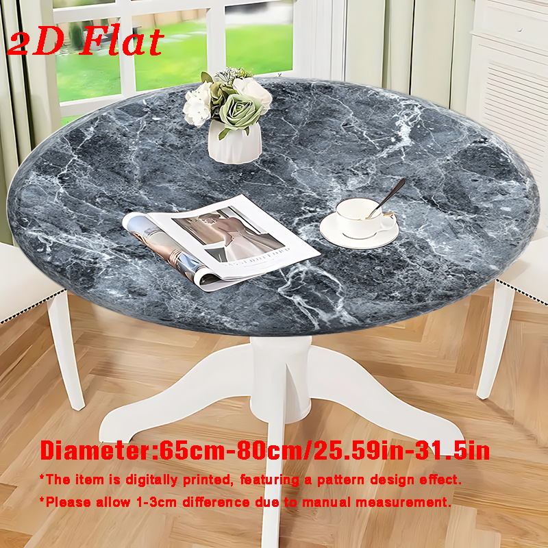 TEMU [1pc]elastic Round Tablecloth With Marble Pattern Print, Featuring An Elegant And High Elasticity, Suitable For Round . It Easily Stretches And