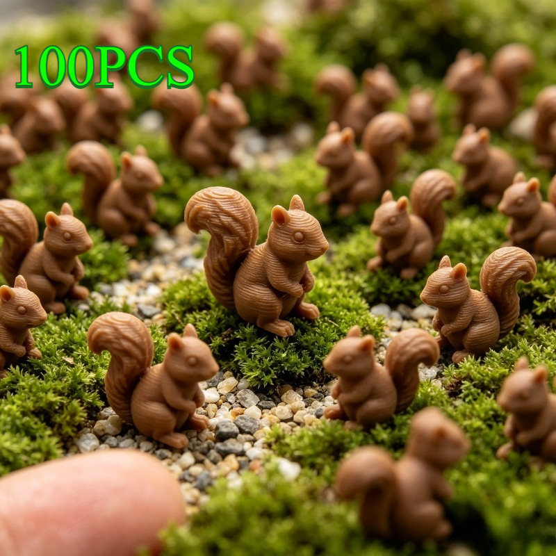TEMU 100pcs 3d Printed Squirrel Decorations Suitable For Home Desktop, Shelf & Desk Ornament - Plastic Miniature Squirrel Figurines With Bookshelves,