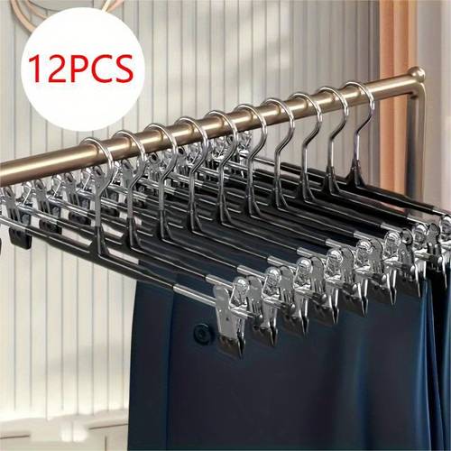 12 Adjustable Clothes Hangers with Clips, Non-Slip Space-Saving Metal Hangers for Pants, Skirts, And All Garments - Keeps Clothes Tidy And Organized