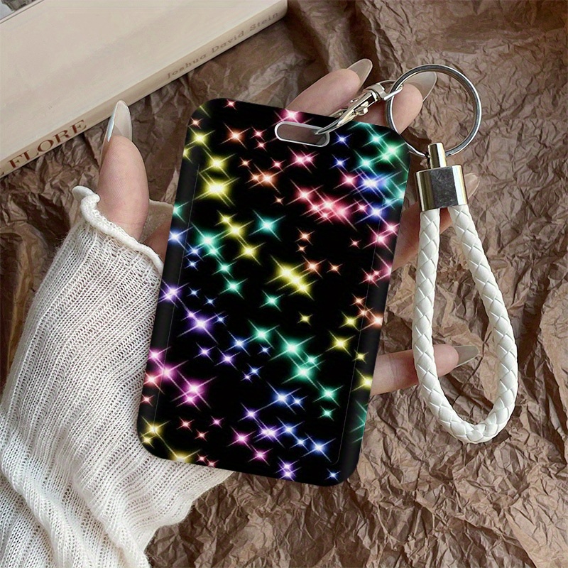Porta Tarjetas con Lanyard Duradero de Patrón Multicolor Brillante - Diseño Vibrante para Tarjetas de Autobús/Estudiantes/Carné, Control de Acceso en Campus - Regalo Estiloso para Hombres y Mujeres, Accesorio Decorativo, Material Resistente, Artesanía de Calidad, Cubierta Festiva, Ideal para Oficina