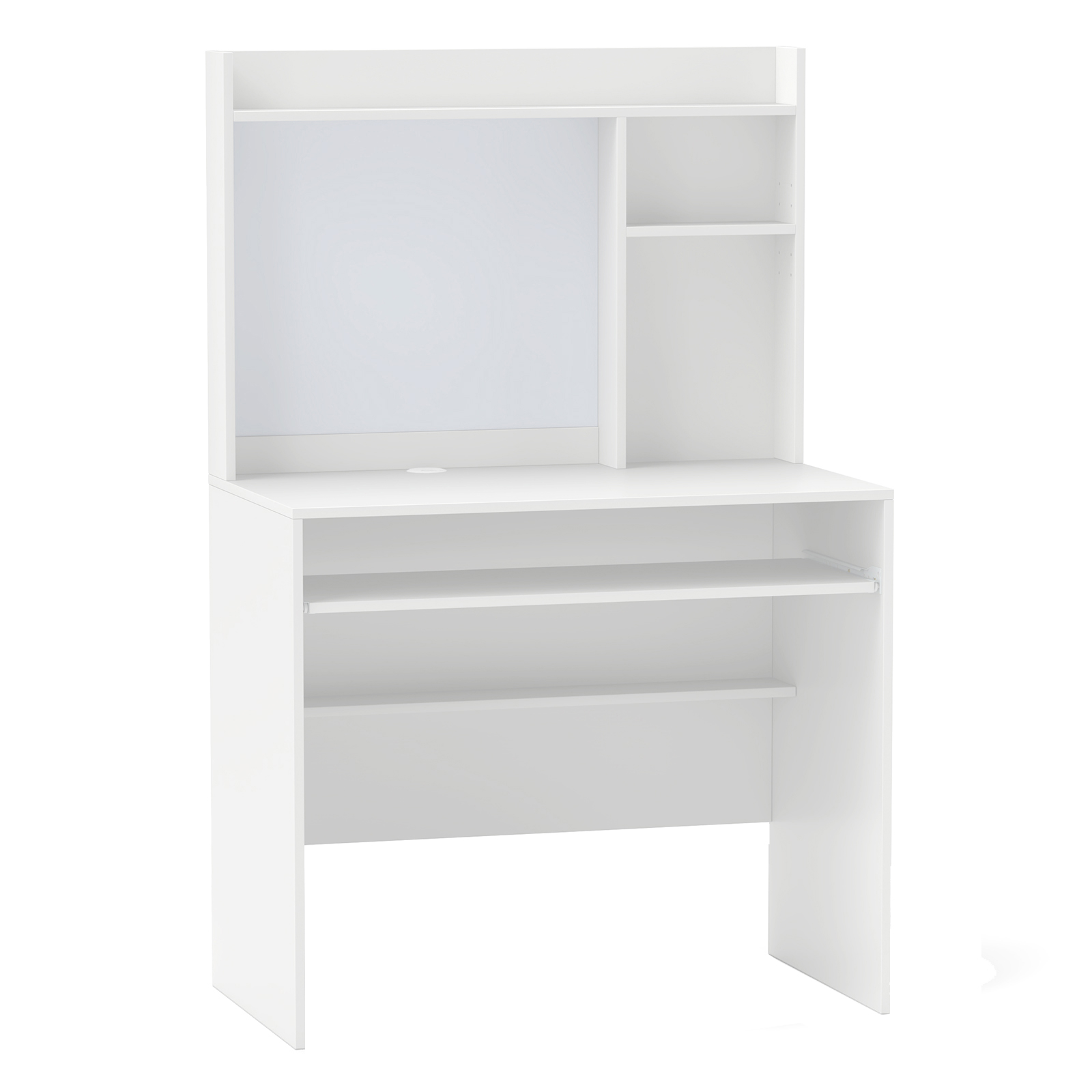 Image of Computer Desk With Magnetic Bulletin Board, Home Office Desk With Hutch, Keyboard Tray, Adjustable Shelf, Workstation For Bedroom, Study, Office, White