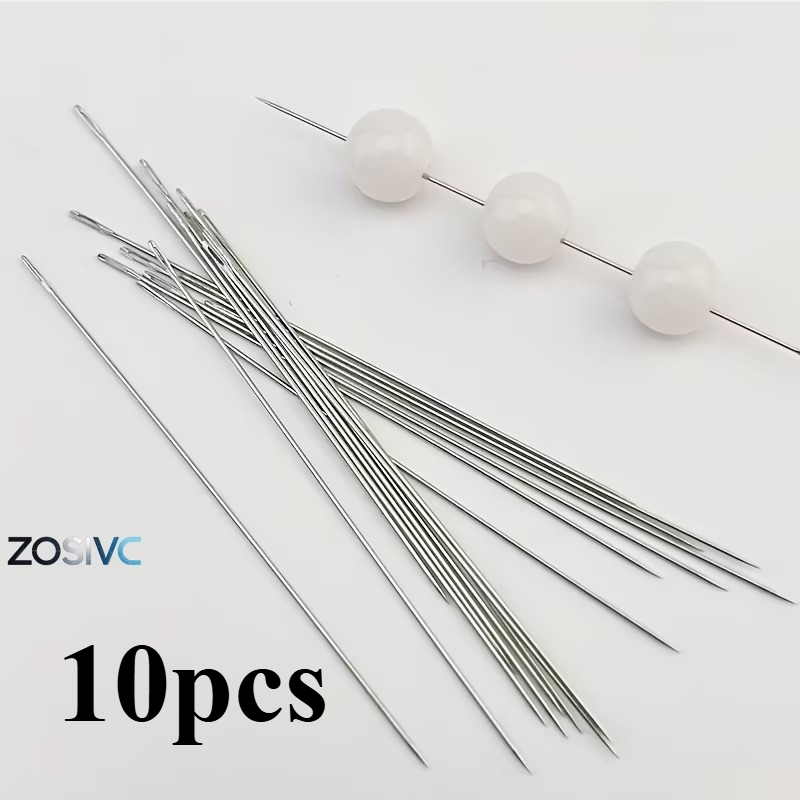 TEMU 10pcs Beading Needle Set, Stainless Steel Beading Needles For Stringing And Threading | Polished Surface, Sturdy And Durable, Silvery Shine,