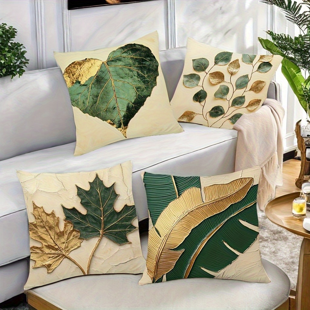 4pcs vintage botanical leaf print pillow covers double sided 2d flat printed soft plush decorative pillowcases with zipper closure multiple sizes for living room bedroom sofa machine washable home decor pillow covers for living room bedroom accessories   decor luxurious texture 2d flat Product details 9