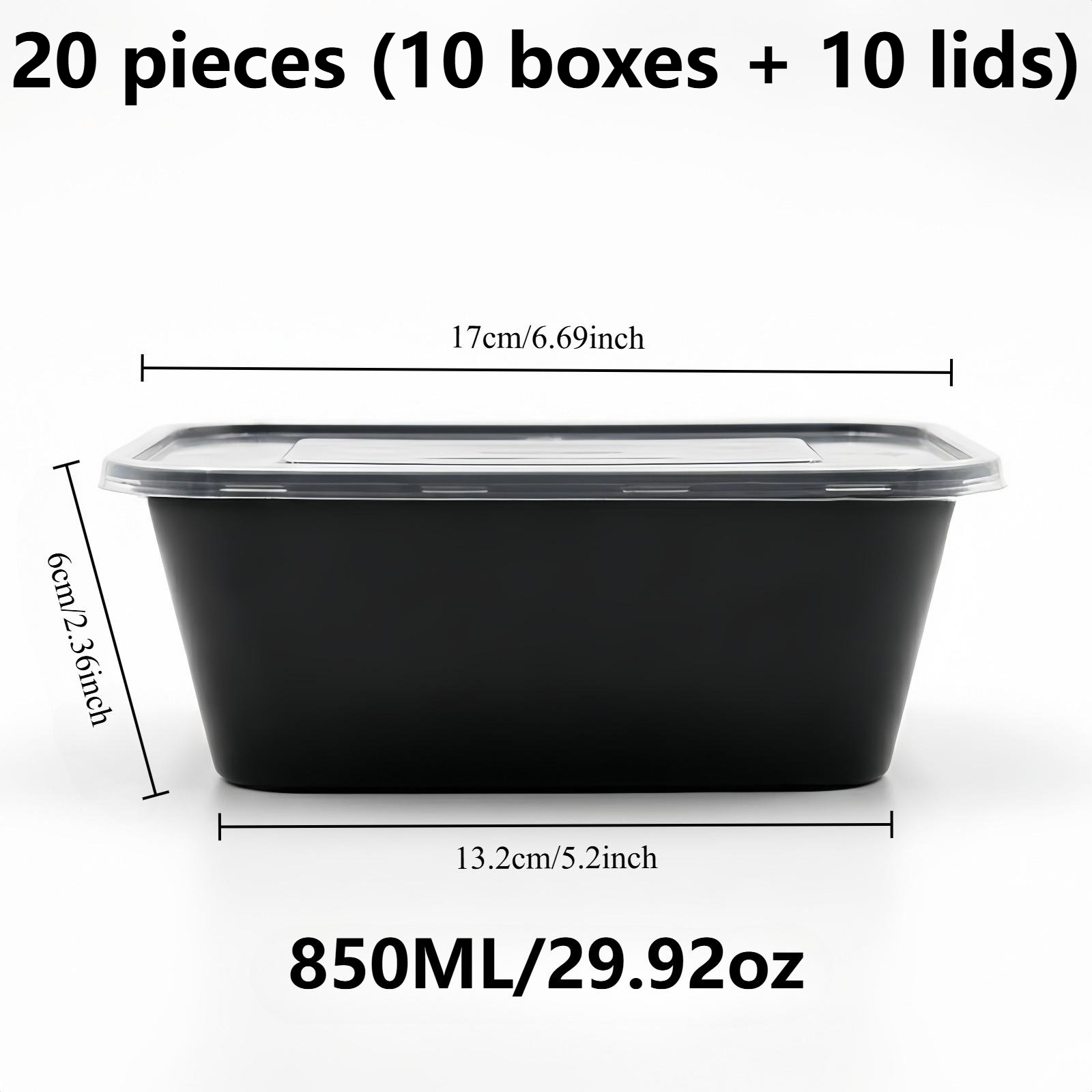 TEMU Lot de 20 pièces : 10 boîtes + 10 couvercles, boîte-repas alimentaire étanche de 850 ml/29,92 oz avec couvercle - Récipient de conservation