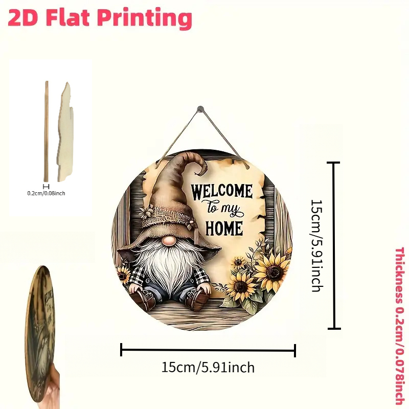 TEMU 2d Flat Dwarf Welcome Sign, Rustic Style Round Wooden Wall Hanging, Whimsical Home And Garden Decor, Featuring "welcome To " Design, Ideal For