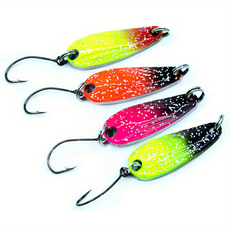 E-shop 4er-Set Mini-Löffel-Jig Forellen-Bass-Winterangelköder aus Metall mit Einzelhaken, Spinnerbait für Bach und künstlicher Köder Hartwobbler