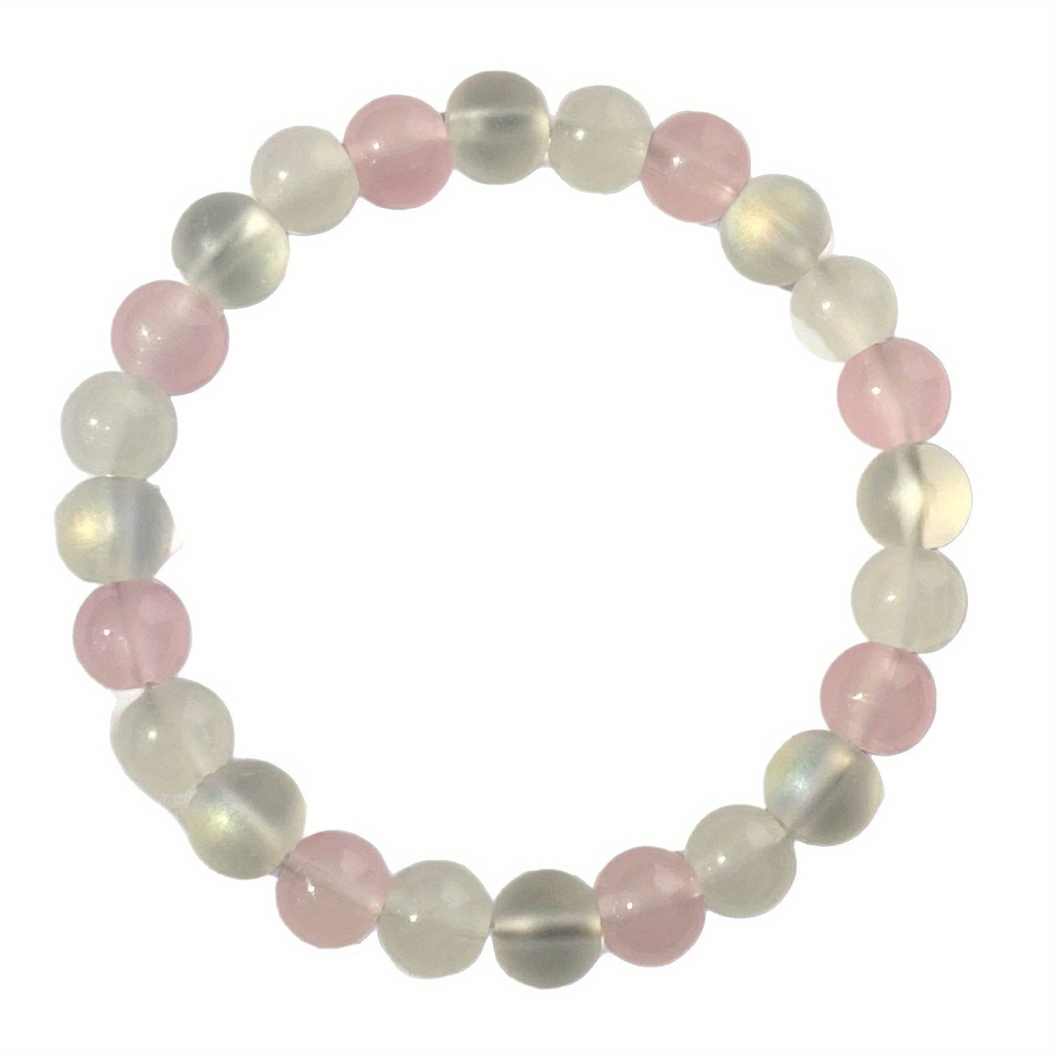 8mm Pink and White Glass Bead Bracelet, Stylish Gift