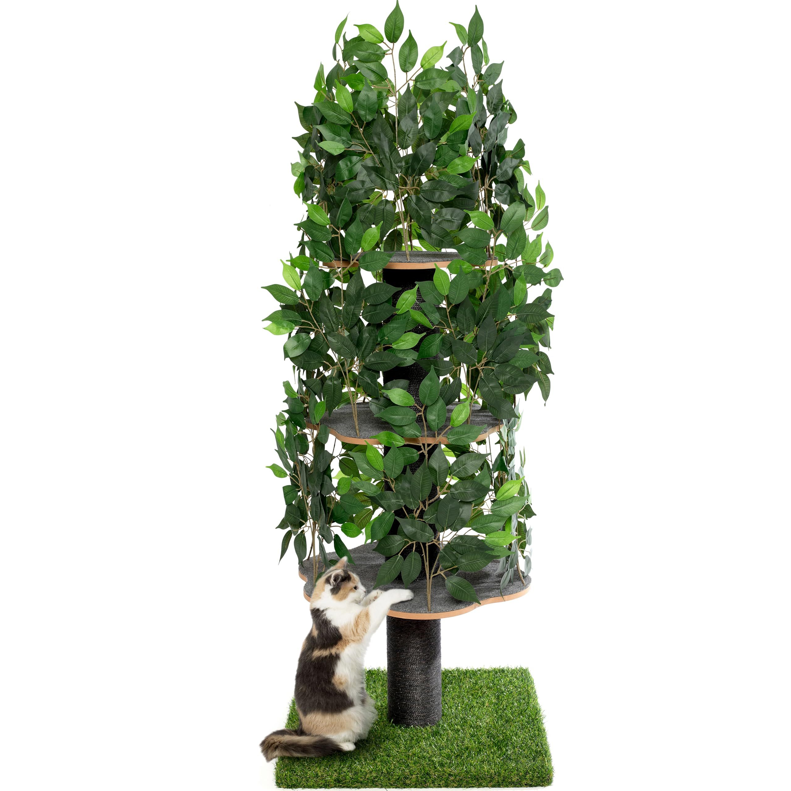 Cat Tree With Leaves House & Activity Tree Multi-level Condo For Indoor