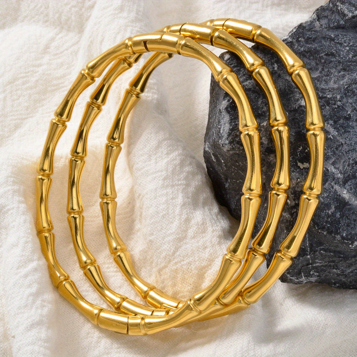 Vintage Minimalist Stainless Steel Bamboo Bracelets Set