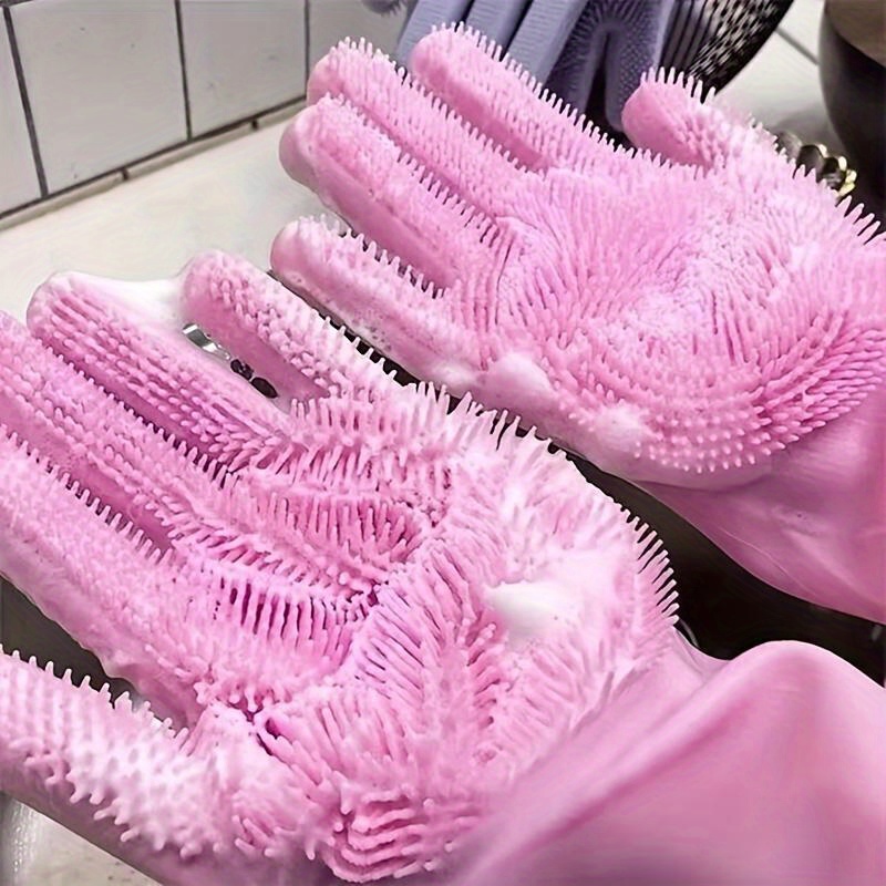 multi functional dishwashing gloves reusable suitable for kitchen bathroom and patio durable hygienic non slip design with cleaning bristles   pink plush lined dishwashing gloves are essential for   dishwashing Product details 1