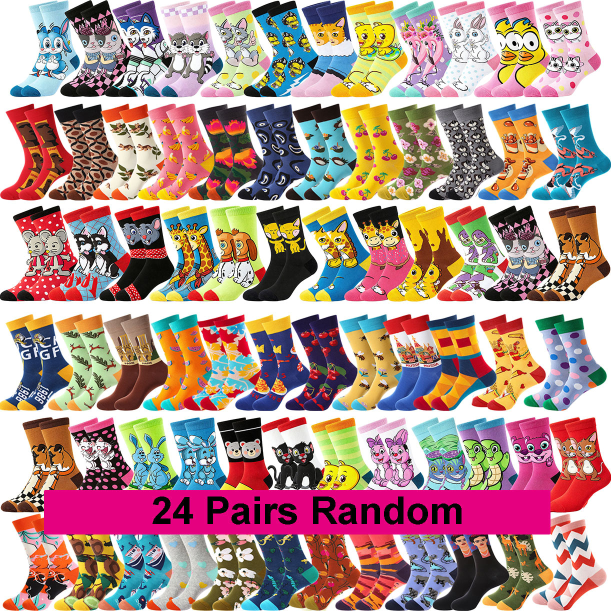 TEMU 24 de Calcetines de Color Aleatorio para , Calcetines Largos de Invierno y Otoño, Novedosos, Divertidos, de Diseño, Regalo de Navidad, Halloween