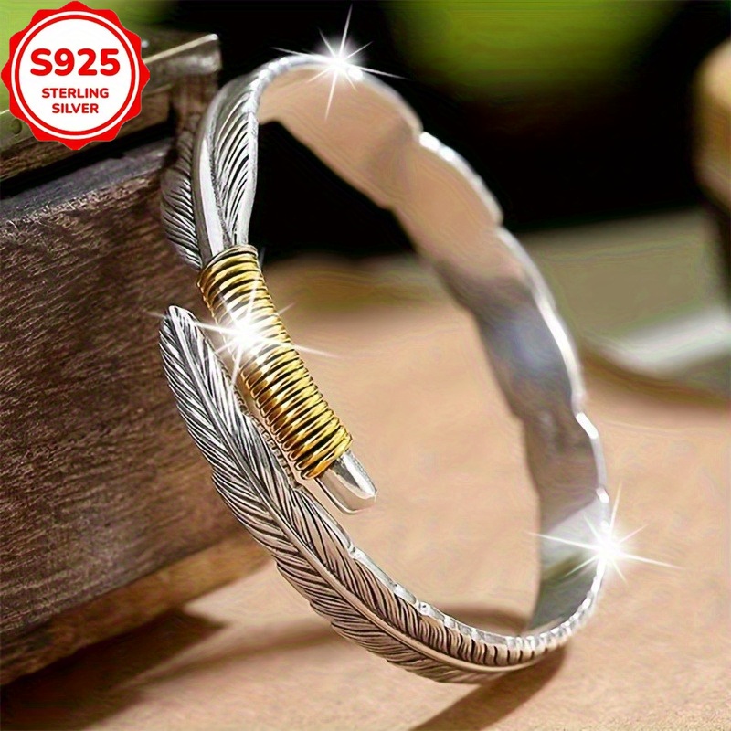 TEMU 925 Silver Hypoallergenic Fashionable Bracelet, Women's Retro Leaf Bracelet, Small Design, High-end Bracelet, Couple Gift, Best Friend, Daily