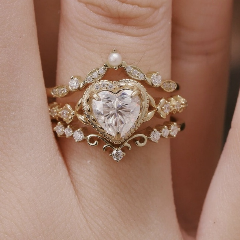 TEMU 3 Women's Layered Rings, Luxurious And Fashionable Jewelry, Inlaid With Synthetic Zirconia, Exquisite Valentine's Day Gifts For Beautiful Wives