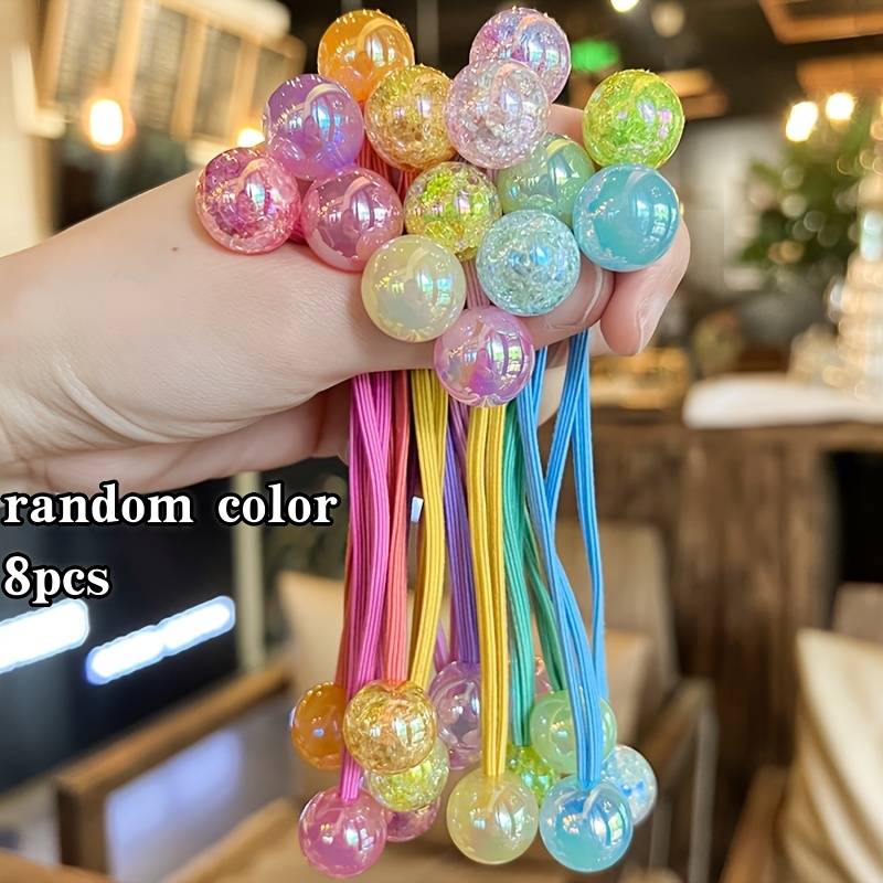 TEMU 8pcs Elastic Hair Beads, Hair Additions, Hair Ties, Headwear, Women's Hair Bands, Women's Decorative Headwear Additions, Random Color