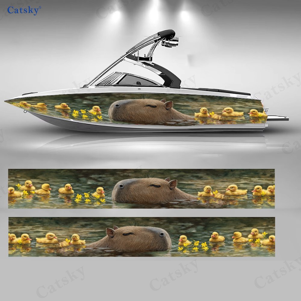 2pcs Cute Capybara & Duckling Boat Stickers, PVC Waterproof Decals
