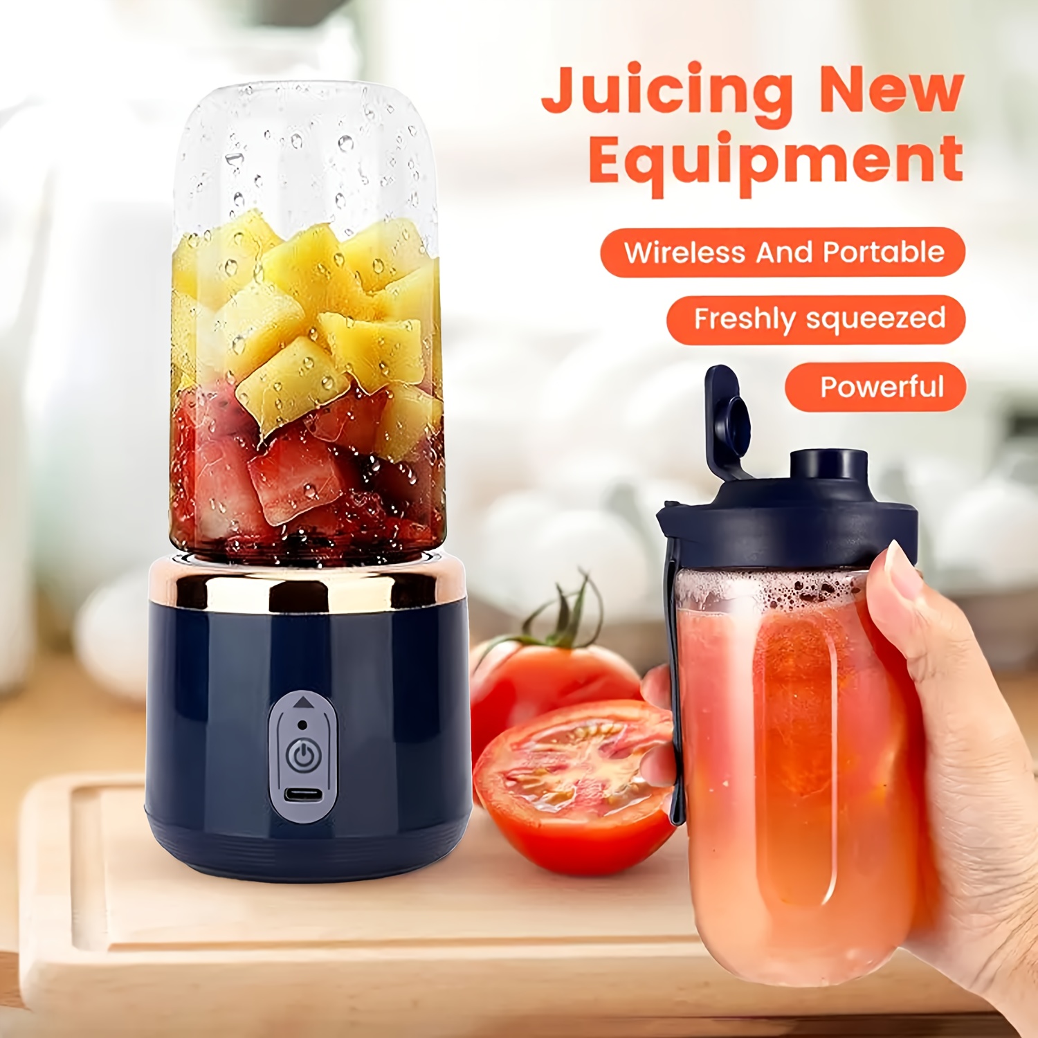 Licuadora y exprimidor portátil 2 en 1 con 6 cuchillas, carga USB y diseño de doble vaso - Perfecto para hacer batidos, milkshakes y bebidas frías, lo que lo convierte en un regalo ideal para el Día de San Valentín, Acción de Gracias, Halloween, Navidad y el Día de los Padres.