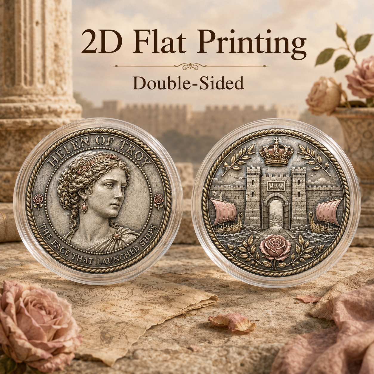 TEMU 1pc, 2d Flat Printing, Double-sided Metal Of Commemorative Coin, Castle Challenge Coin & Decorative Decision Coin, Silvery-tone Keepsake Coin