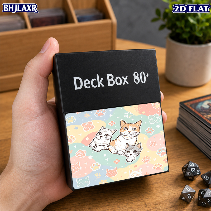 2D Flat Trading Card Storage Box with Cute Cat Pattern