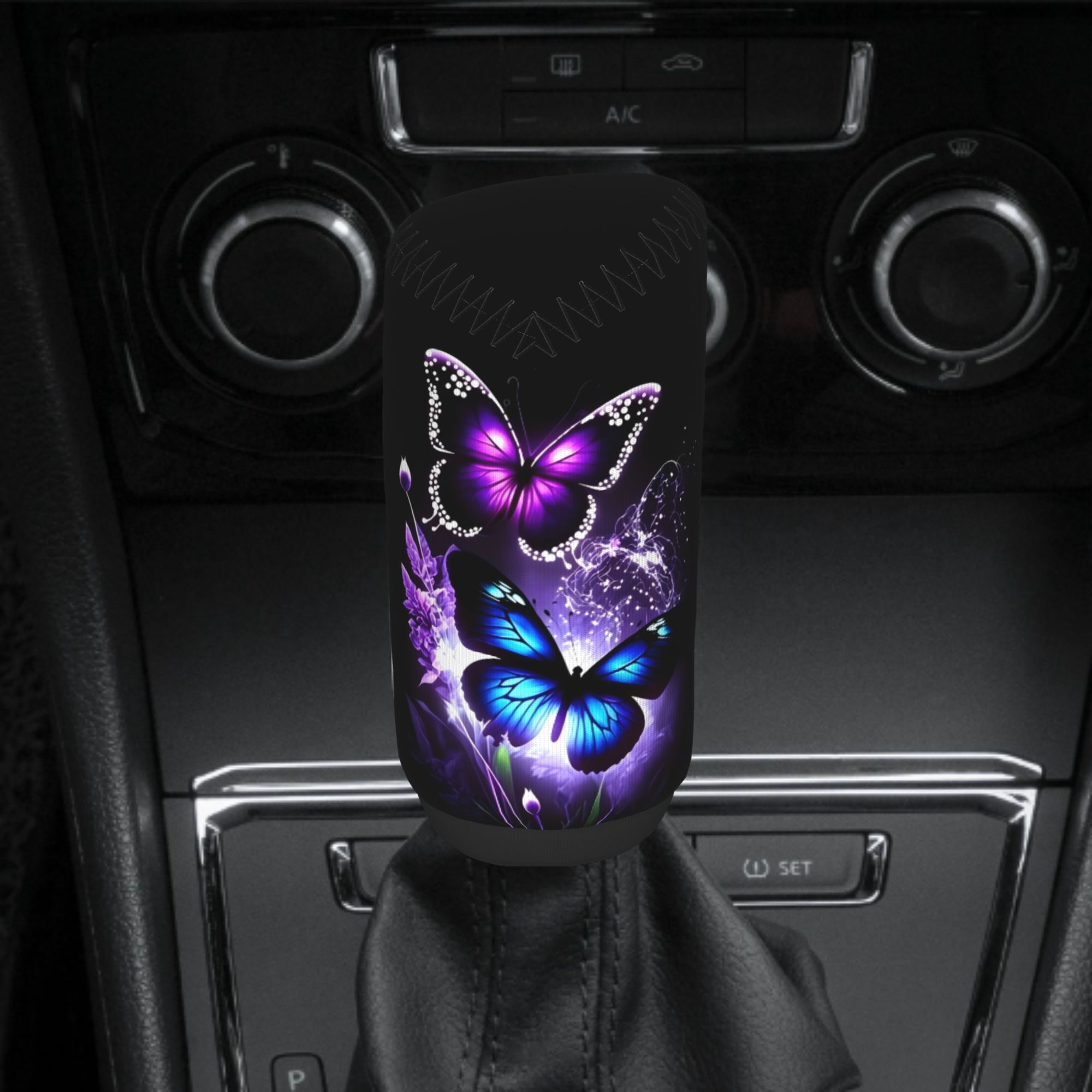 TEMU 2d Plane 1pc Neon Glow Dual Butterflies Car Gear Shift Knob Cover, Fashionable Gear Shift Protector, Universal, , Ideal For Long-distance
