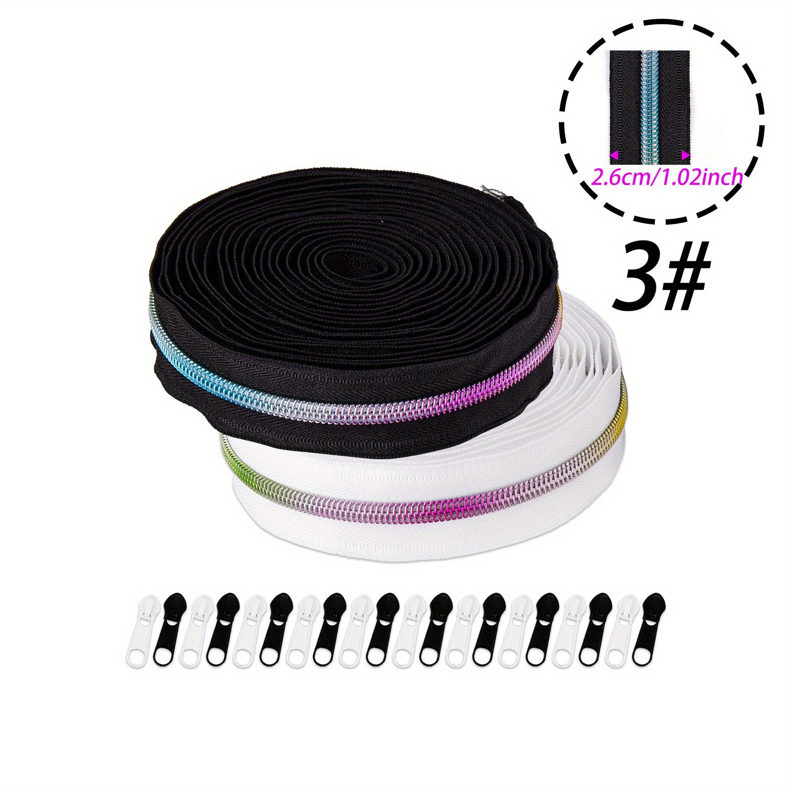 1 Set, Black + White Zippers, 450cm/5 Yards Per Color. 10 Black Zipper Pulls And 10 White Zipper Pulls, Suitable For Home Diy Sewing Replacement Zippers
