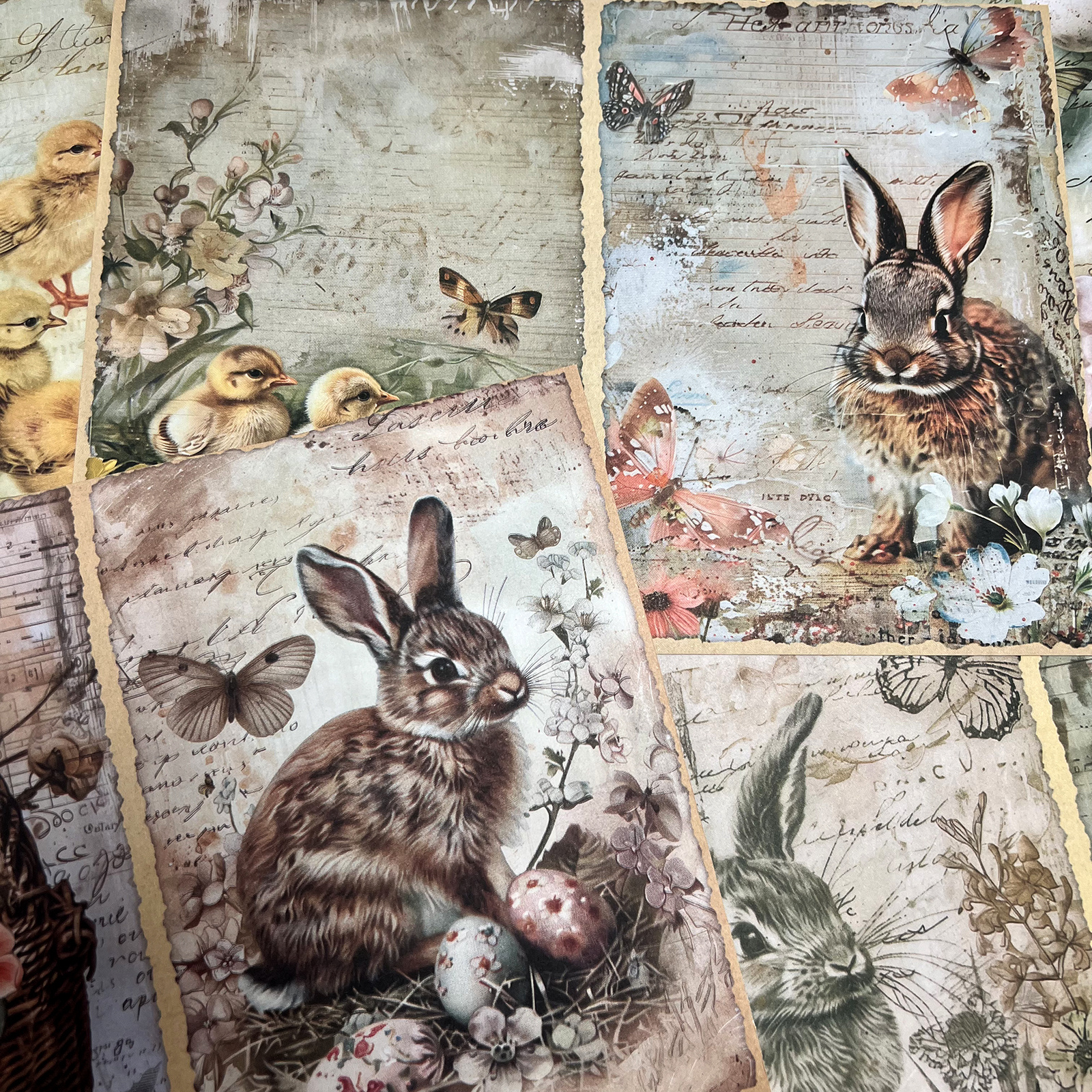 

Vigus 16pcs Easter-themed Watercolor Artistic - A5 Size, Vintage Rabbit, Chick & Floral Designs For Scrapbooking & Crafting, With Antique Book & Plant , Vintage Paper