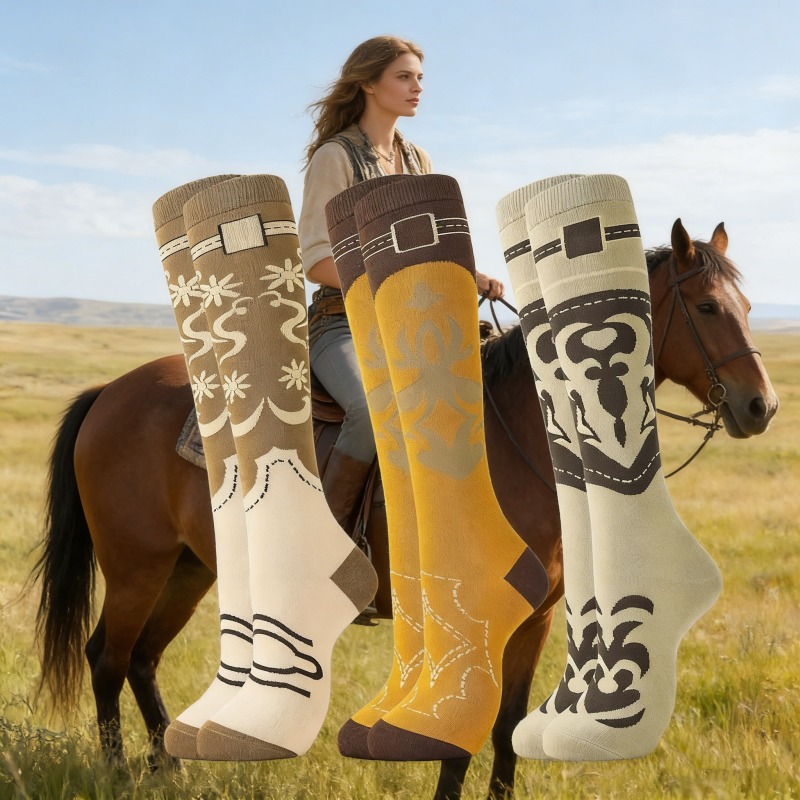TEMU Women's Equestrian Theme Knee High Socks 3prs, Lovely Novelty Long Crew Socks, Comfortable Daily Outfit Socks, Perfect Gift For , Spring Summer