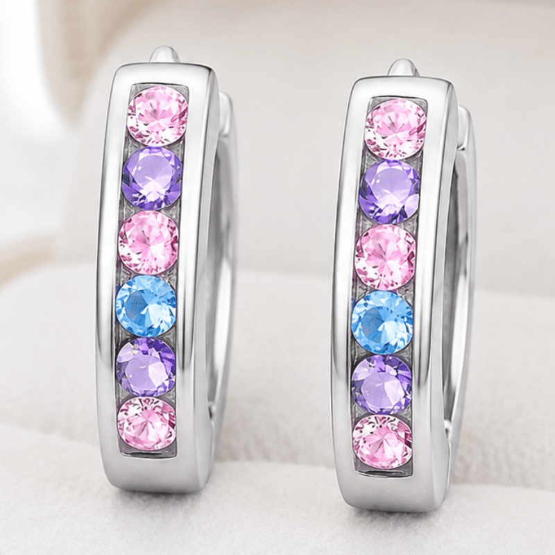 Women's Multicolor Zirconia Huggie Hoop Earrings, Elegant Style