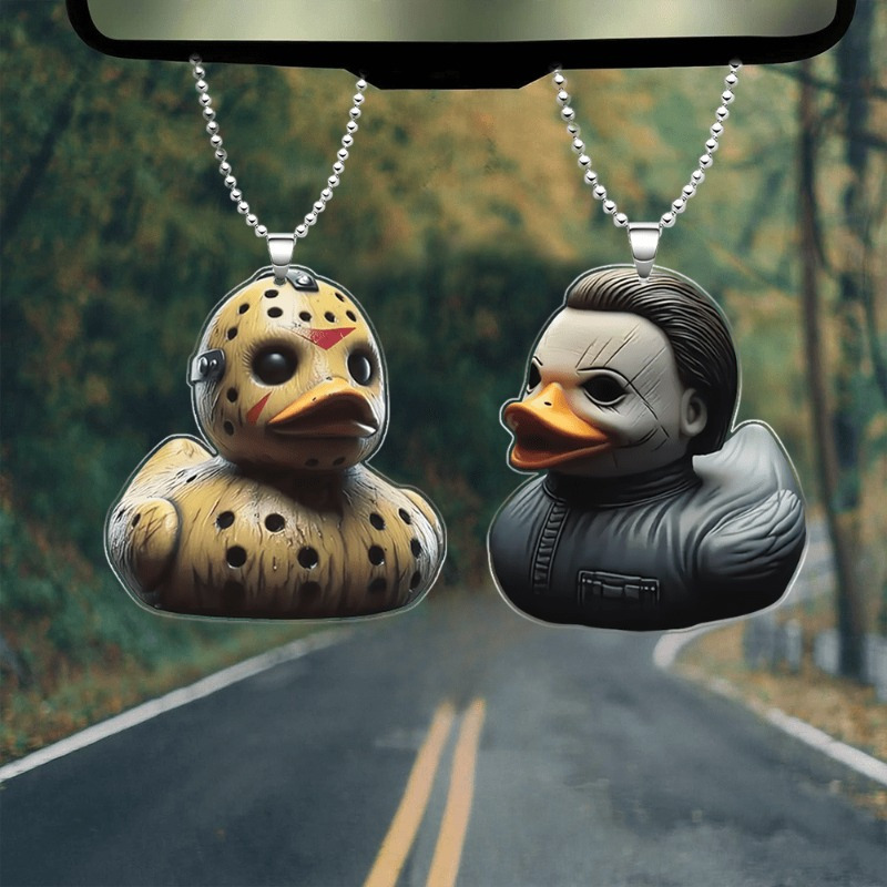 

2pcs Set Classic Horror Duck Acrylic Hanging Ornaments, Decoration For Home, Office, And Car Interior, With Halloween And Theme For Car Interior