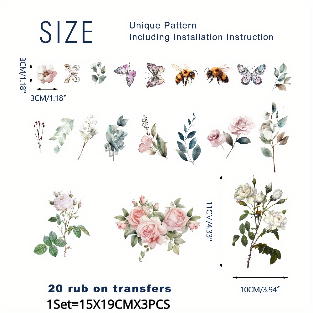 Image of 3 Sheets/set Rub-on Transfers Stickers, Self-adhesive Wall Stickers, No Heat Needed-just Rub It On, Peel And Stick Decals, Furniture Renovation, Rub-on Transfers Work On Home Decoration Surfaces