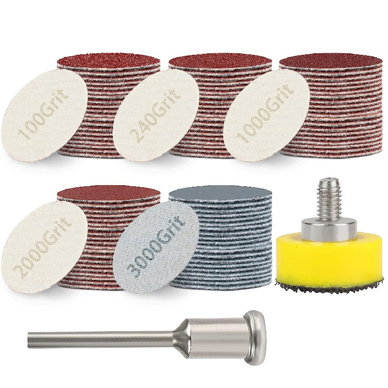 

Kit de disques abrasifs avec support Hook-and-loop Fastener - Tige de 1", Trou d'arbre de 1/8" pour outils rotatifs - , 240, 1000, 2000, 3000