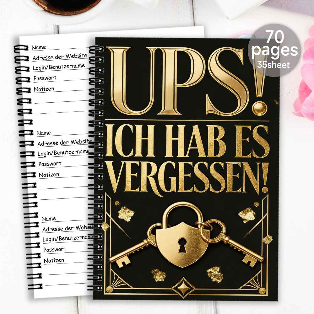 TEMU 1pc German Spiral Password Book, Passwortbuch, Planner, Secure With Login/password For Home Office, Password Organizer Notebook With Golden Lock