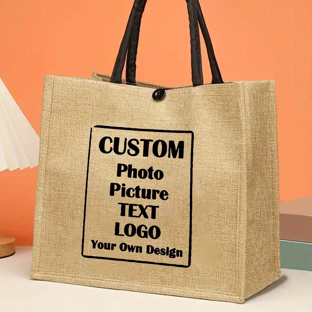 TEMU Sac Fourre-Tout Photo Personnalisé - Sac d'Épaule en Jute Réutilisable pour , Tissu Naturel Durable, Cadeau Idéal pour Fêtes, Événements,
