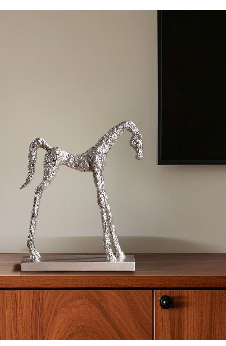 1pc of Resin Silvery Vintage Silvery Horse Ornament | Artistic Craft Table Decoration for Living Room, Entrance, Study, Home Decor, Long-legged Horse Modern Sculpture