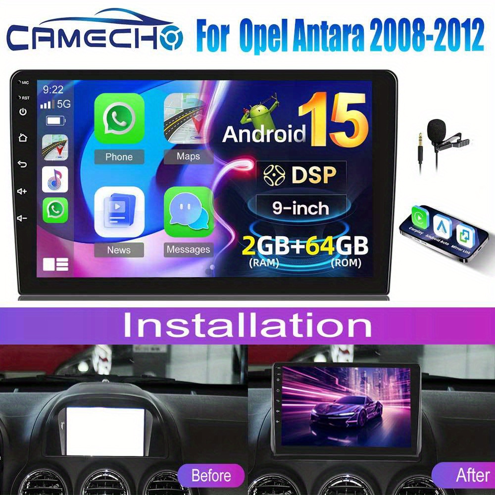Camecho 15.0 Dsp Car Stereo Radio Designed For Antara Models From 2008 To 2012, Featuring , Auto, And , Equipped With A 9-inch Hd Ips Touchscreen, Built-in Gps, Wireless, Wifi