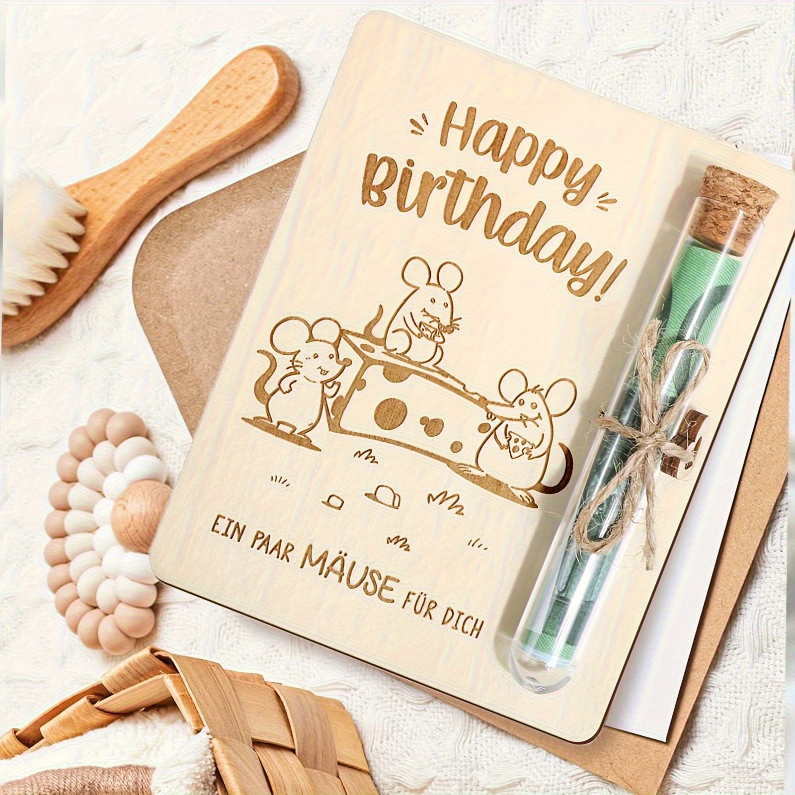 1 happy birthday cash tube cute unisex birthday gift pack stylish and modern wishing wooden coin gift   wishing jar with stopper and   rope commemorative box   mens and womens gift cards wooden home decoration  