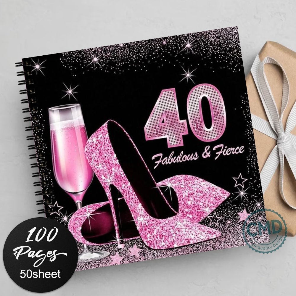TEMU 1pc Cmd 1pc Brand-themed 40th Birthday Guestbook Suitable For Weddings, Bridal Showers, Birthdays, Anniversaries - Retro 1970 High Heel Themed