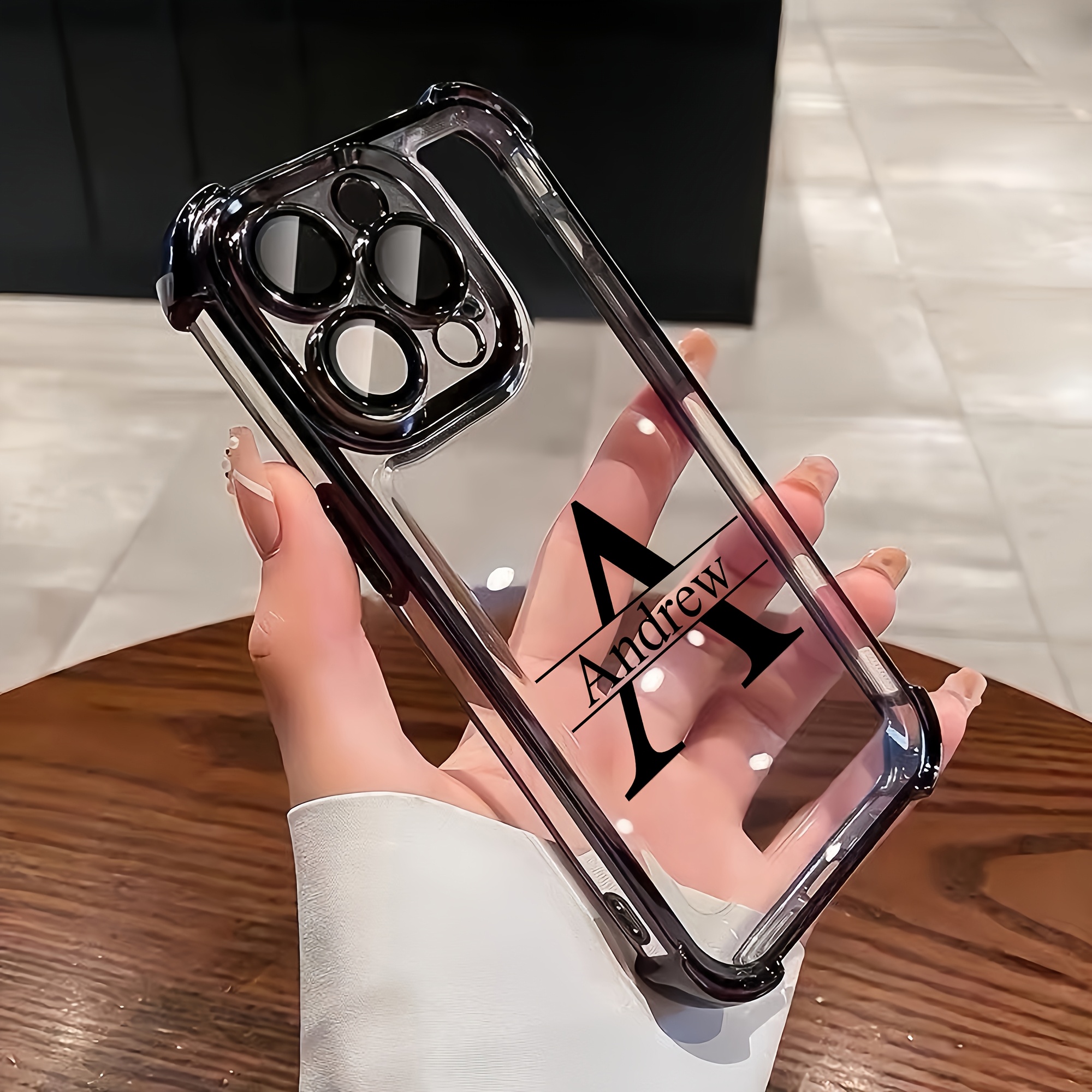 Phone Case: Personalized Custom Initials Name Luxury Transparent Plating Electroplated Phone Compatible With 17 16 15 14 13 12 11 Pro Corner Shockproof Acrylic+ 2in 1 Lens Film