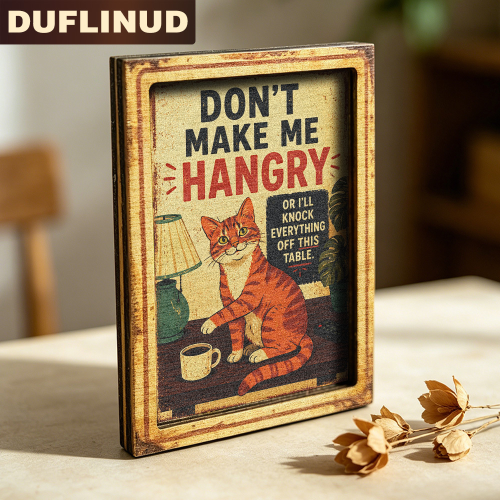 TEMU Fun Fridge Magnet, Mini Decorative Sign Retro Style Cute Cat Pattern, Printed With Humorous Text, Wooden Fridge Magnet, Suitable For Kitchen