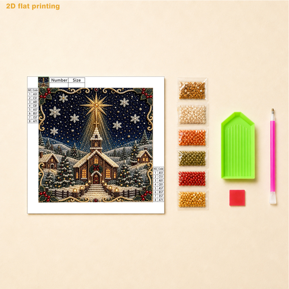 TEMU Christmas Church Theme Pearl Painting Set - Winter Snow Scene Diamond Painting, Suitable For Religious Holiday Wall Decoration And Gifts,