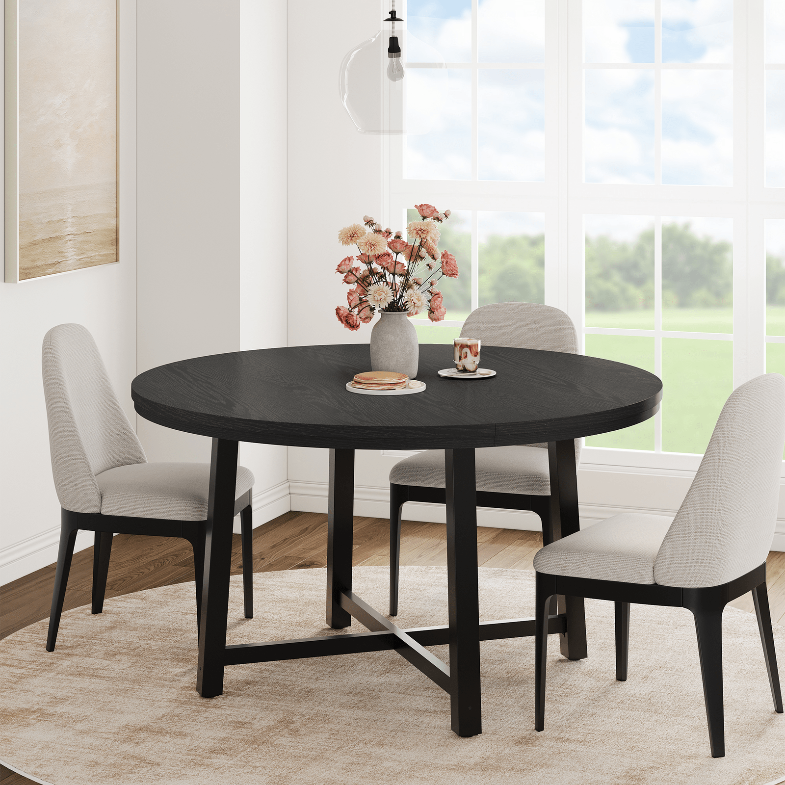 Image of Round Dining Table For 4 To 6 People Metal Circle Diner Table For Small Space Home Kitchen Rustic
