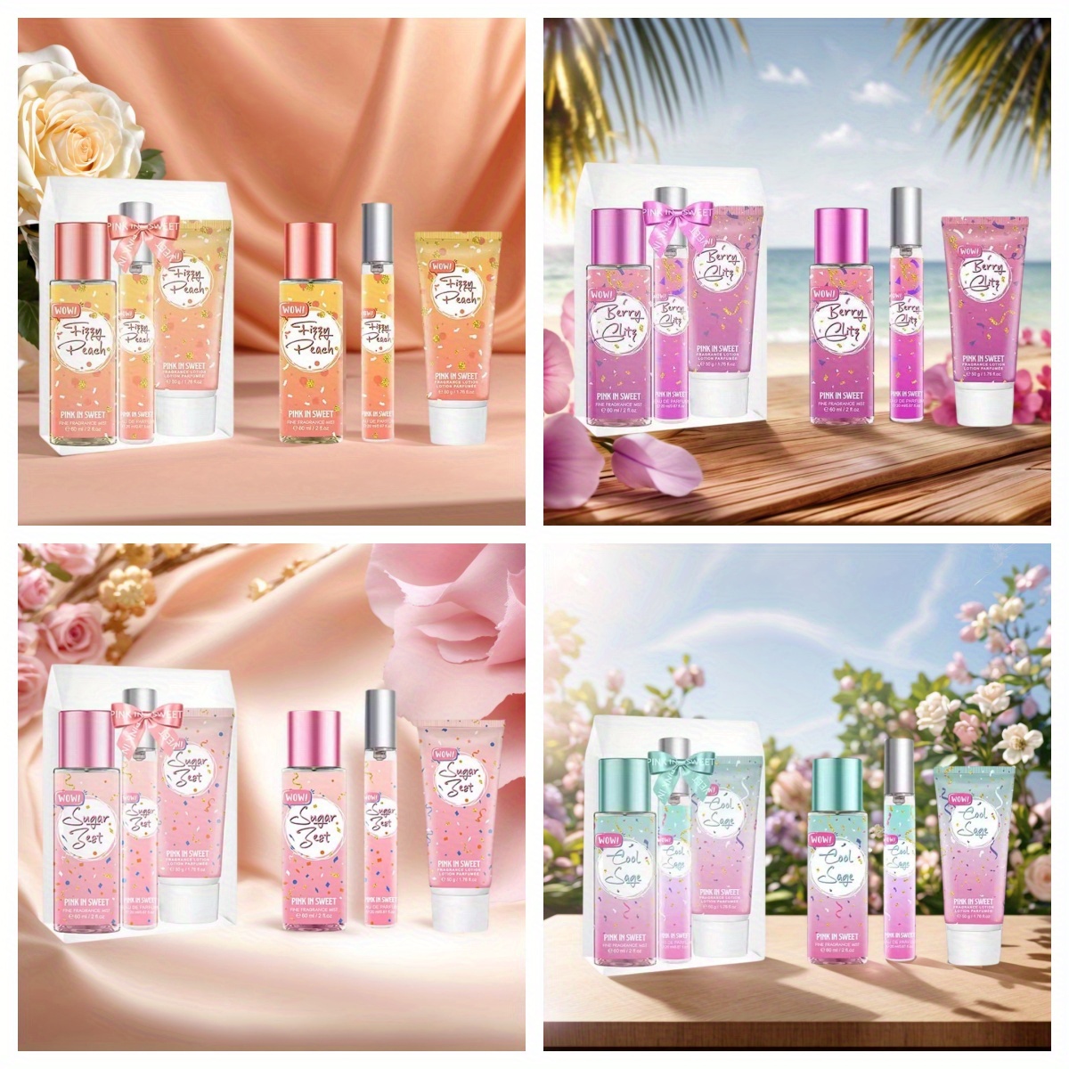 3pcs set, ladies' perfume spray and body lotion gift box, long