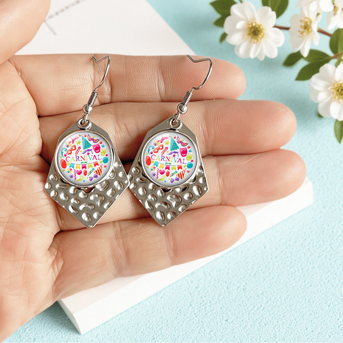 Colorful Carnival Party Hexagonal Dangle Earrings